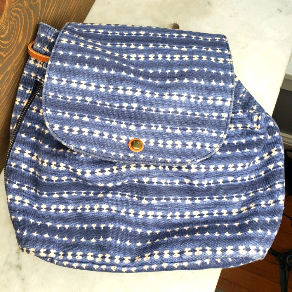 Toms Patterned Blue Tan Backpack - image 1